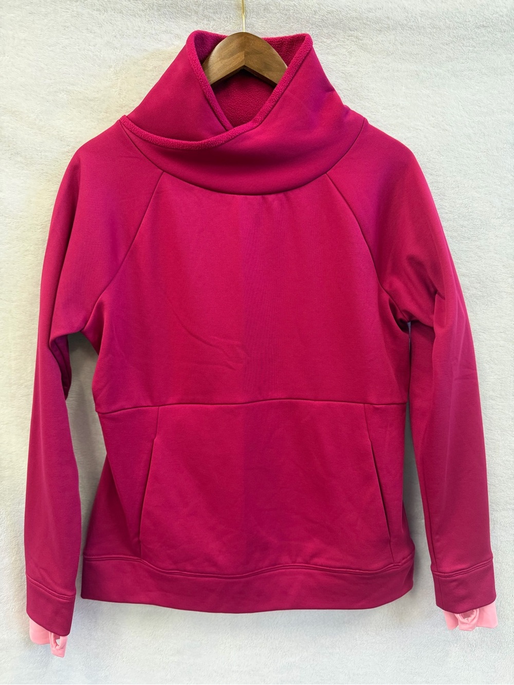 Champion Duofold Warm Funnel Neck Pullover Women's M Berry Pink w/Thumbholes